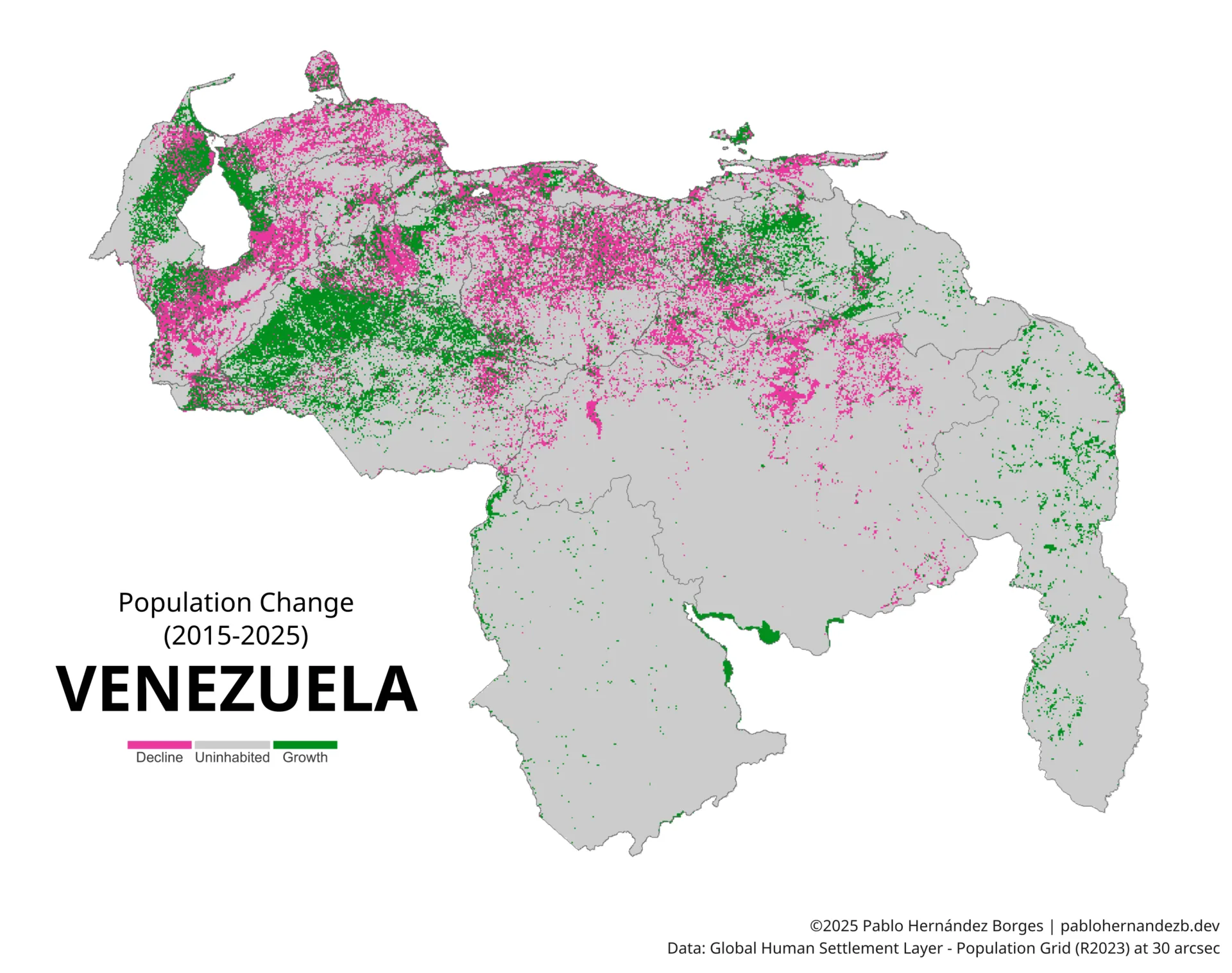 Population Change (2015-2025), Venezuela.